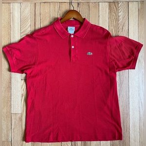 Lacoste Polo Golf Shirt Men Red Sz 5 large  Alligator Logo collar button cotton